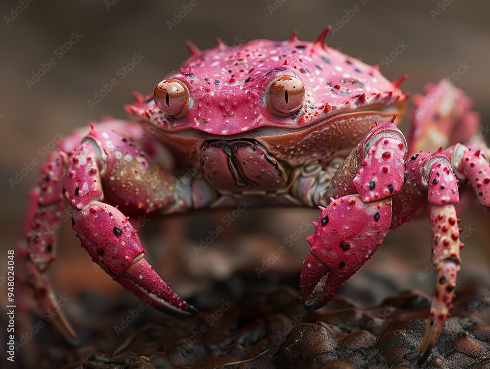 Pink Spiky Crab: Close-Up of a Colorful Marine Creature Pink Spiky Crab: Close-Up of a Colorful Marine Creature