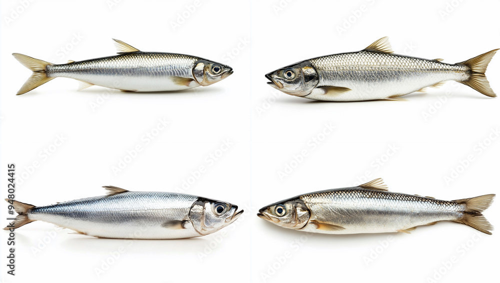 Fototapeta premium set of silver herring, full body, on a white background