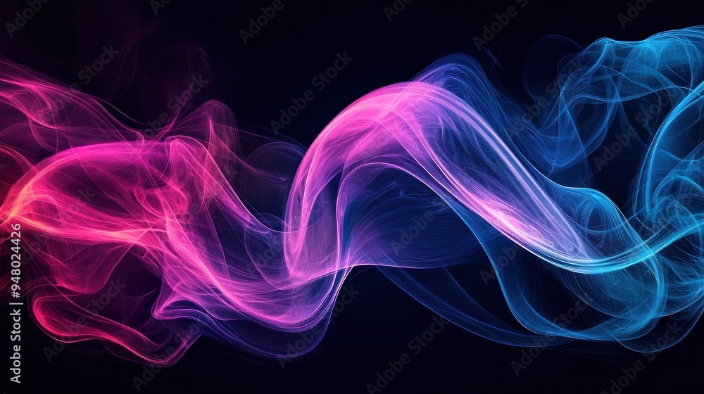 Abstract flowing blue and pink smoke-like waves on dark background Generative AI Abstract flowing blue and pink smoke-like waves on dark background Generative AI