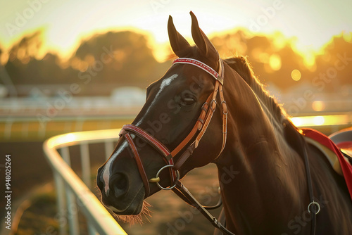 Generative AI photo image of person who ride horse, equestrian professional sport profession