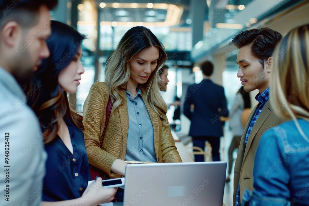 Cropped shot of a group of businesspeople gathered around a laptop in the boardroom during a meeting Walking them through her plan of action Cropped shot of a group of businesspeople gathered around a laptop in the boardroom during a meeting Walking them through her plan of action
