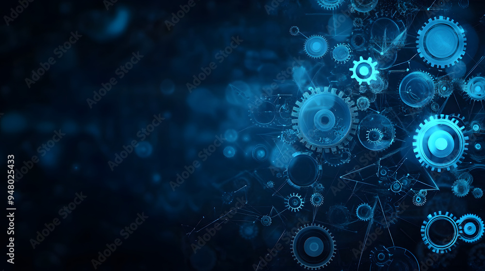 Abstract blue digital technology background with gears and cogs, dark color palette Generative AI Abstract blue digital technology background with gears and cogs, dark color palette Generative AI