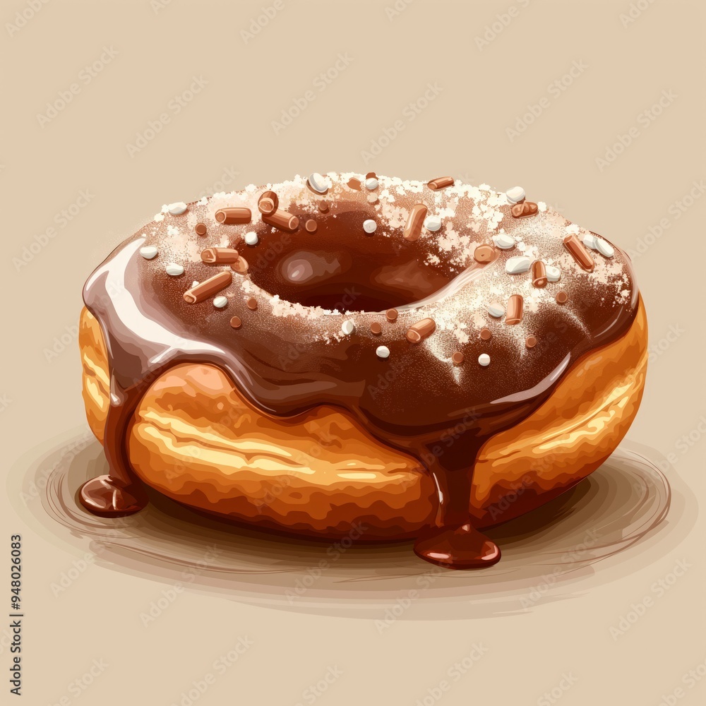 Close-up of a Delicious Chocolate Glazed Donut with Sprinkles Close-up of a Delicious Chocolate Glazed Donut with Sprinkles