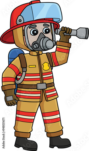 Firefighter Full Gear Cartoon Colored Clipart 