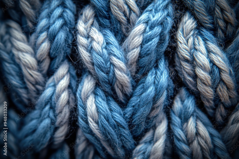 Close-up texture of intertwined blue white ropes Close-up texture of intertwined blue white ropes