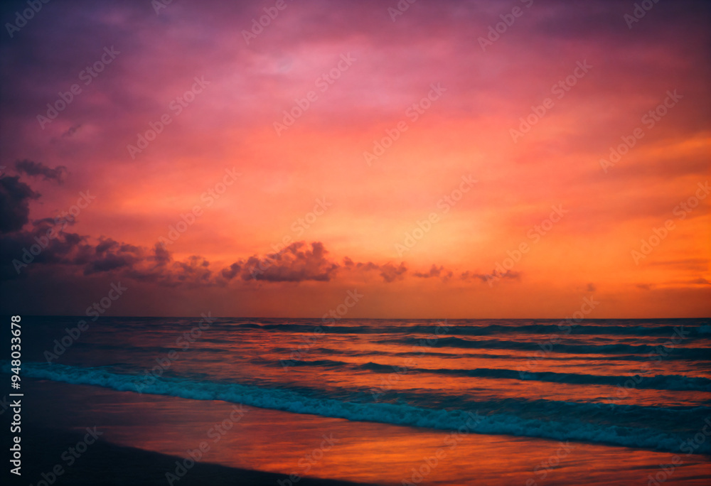 Obraz premium Golden Sunset Sky Above Gentle Waves