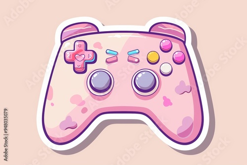 A cute, pink game controller sticker illustration