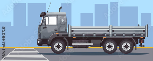 Vector Illustration of a Cargo Truck on an Urban Street