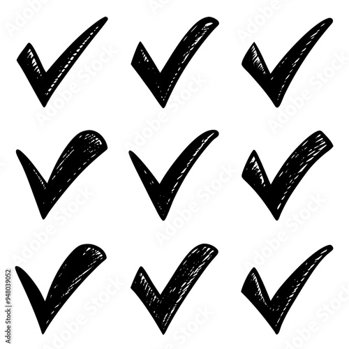 A collection of handdrawn check marks displayed on a white background