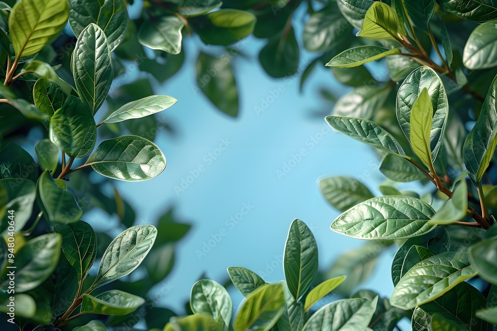 Fototapeta premium Fresh Green Leaves Against Blue Sky - Nature Background for Design, Print, Poster