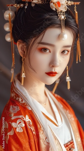 Beautiful woman in the goddess ancient china beauty style background, ai generated