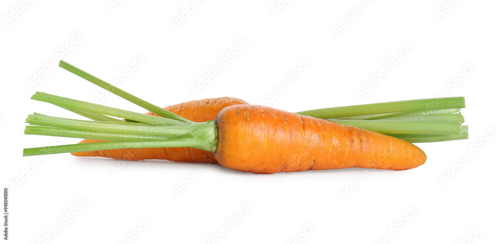 Fresh ripe juicy carrots isolated on white Fresh ripe juicy carrots isolated on white