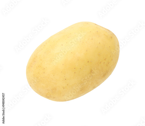 One young fresh potato isolated on white, top view