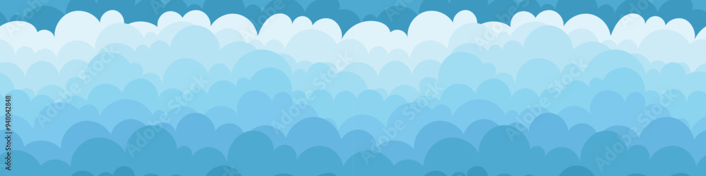 Vector drawing of sky with clouds, seamless pattern, cartoon illustration, natural background	