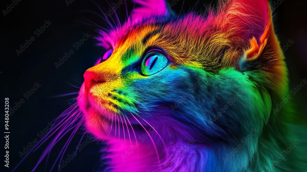 Vividly painted cat with rainbow face realistic art masterpiece Vividly painted cat with rainbow face realistic art masterpiece