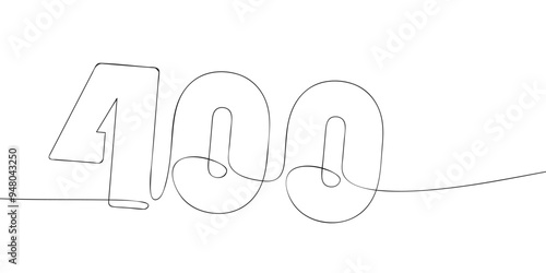A single line drawing of a four hundred symbol. Continuous line four hundredth number icon. One line icon. Vector illustration.