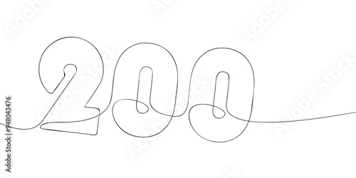 A single line drawing of a two hundred symbol. Continuous line two hundredth number icon. One line icon. Vector illustration.