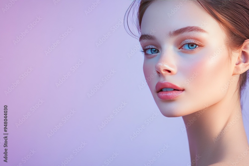 Naklejka premium Portrait of a Young Woman with Blue Eyes and Soft Skin