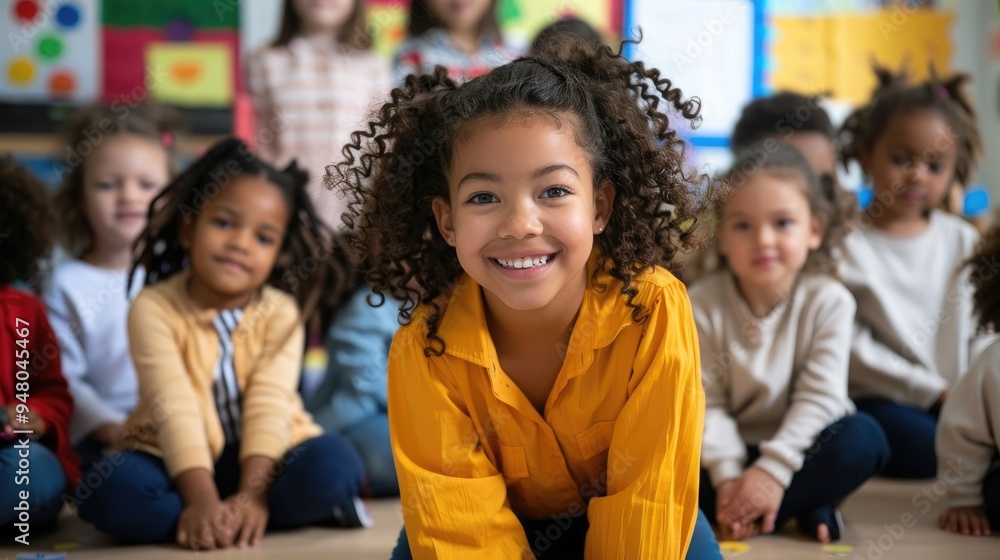 Group of small nursery school children with teacher on floor indoors in classroom, learning. Group of small nursery school children with teacher on floor indoors in classroom, learning.