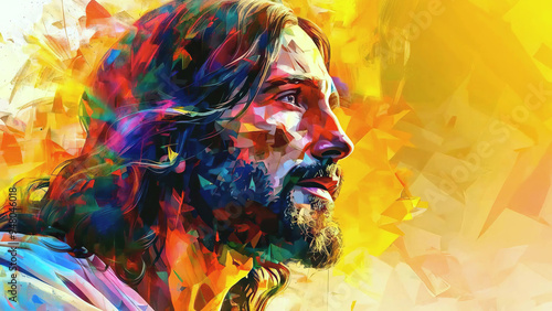 Close-Up Artistic Portrait of Jesus Christ face in Painting Style new beautiful stock image illustration AI