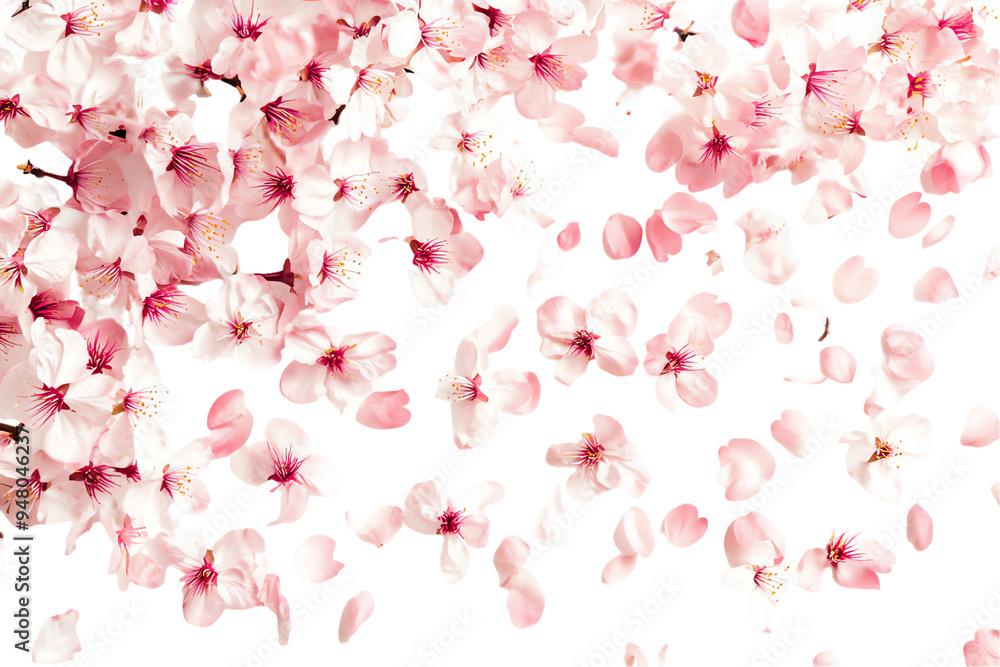 Falling Cherry Blossom Petals and Branches on White Falling Cherry Blossom Petals and Branches on White