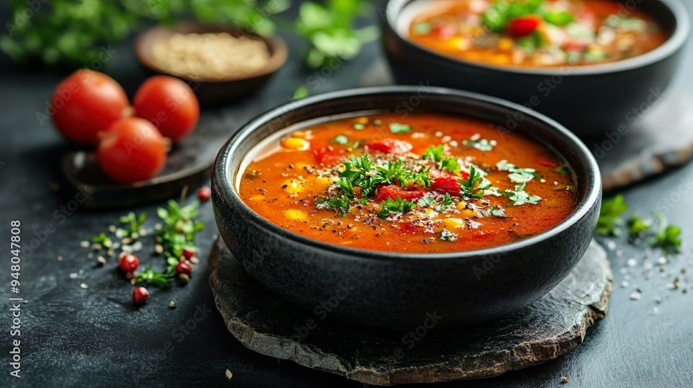 Delicious Soup Photography with Steaming Broths and Fresh Vegetables for Cozy Comfort Food Appeal Delicious Soup Photography with Steaming Broths and Fresh Vegetables for Cozy Comfort Food Appeal