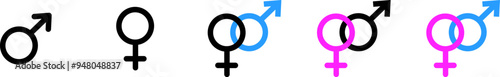 Set of colored or black gender symbols. Sexual genders. Vector gender icons. Man, Woman, Gender silhouettes.