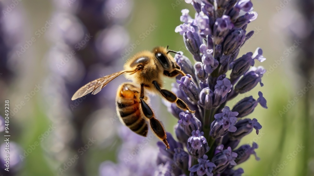 Lavender blossom with honey bee, close-up Lavender blossom with honey bee, close-up