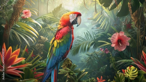 Wallpaper Mural Jungle mural wallpaper design with parrot, colorful design, tropical and exotic. AI generated illustration Torontodigital.ca