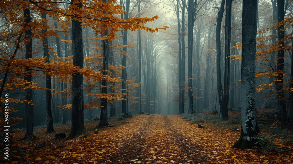 The bright sun is shining through the trees in the beautiful autumn forest The bright sun is shining through the trees in the beautiful autumn forest
