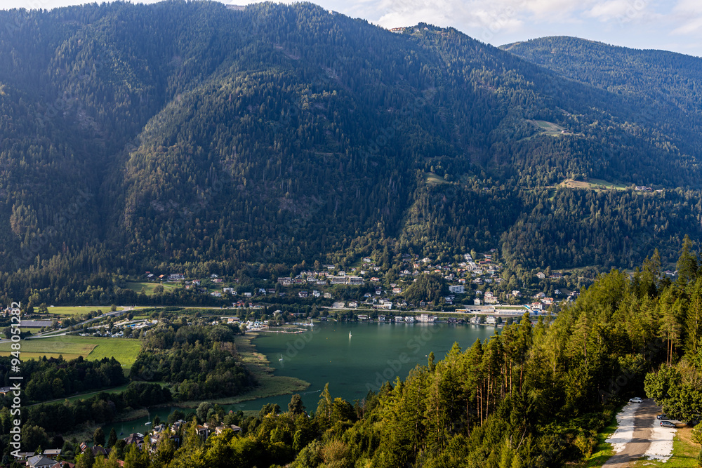 View of the Austrian Carinthian Alpine lake Ossiacher See from the castle Landskron View of the Austrian Carinthian Alpine lake Ossiacher See from the castle Landskron