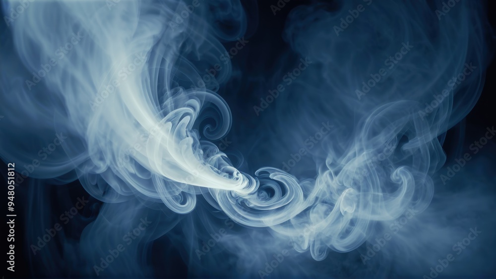 Obraz premium Elegant blue smoke swirls gracefully against a dark background
