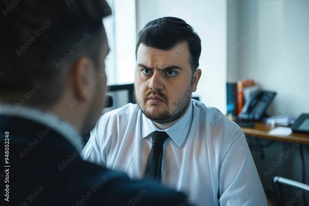 Businessman looking furious to his employee in meeting Businessman looking furious to his employee in meeting Businessman looking furious to his employee in meeting Businessman looking furious to his employee in meeting
