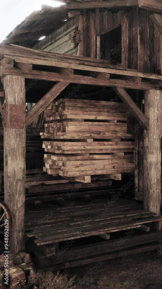 Industrial sawing of logs on sawmill equipment