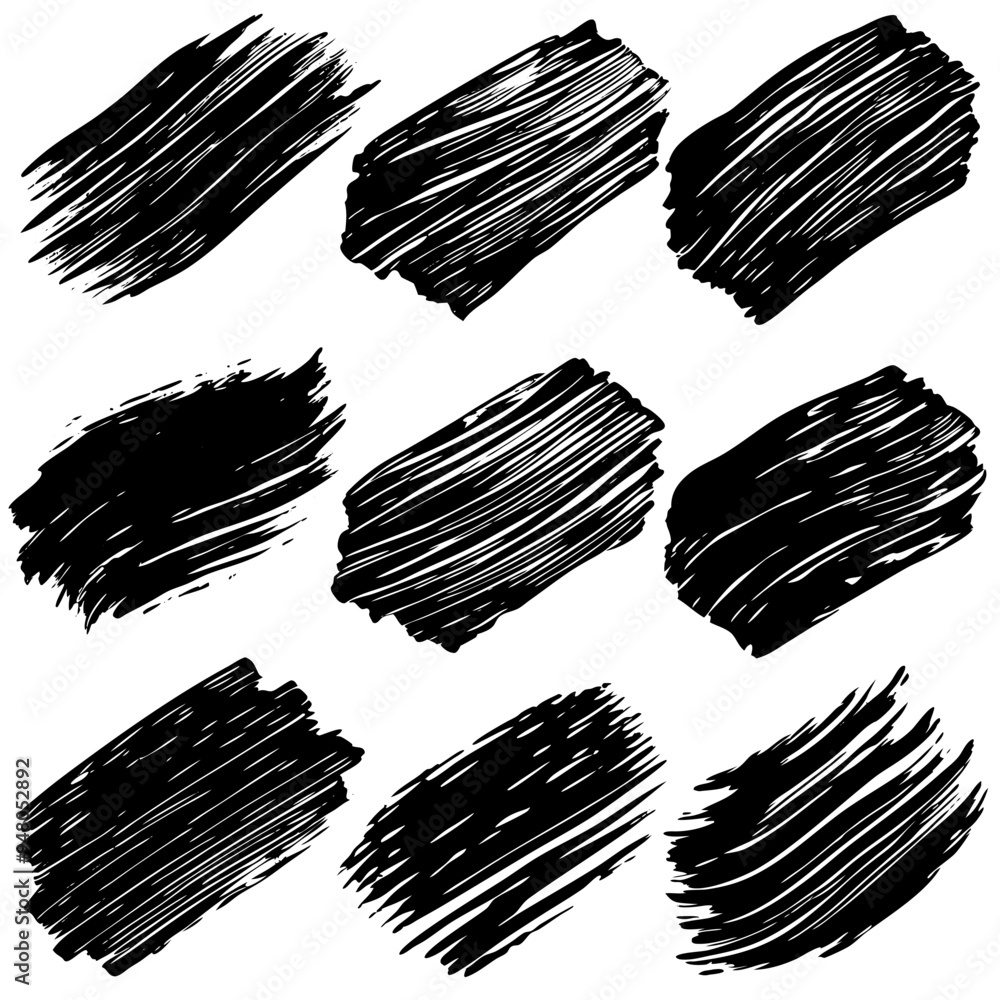 A series of black brush strokes applied on a pure white background A series of black brush strokes applied on a pure white background