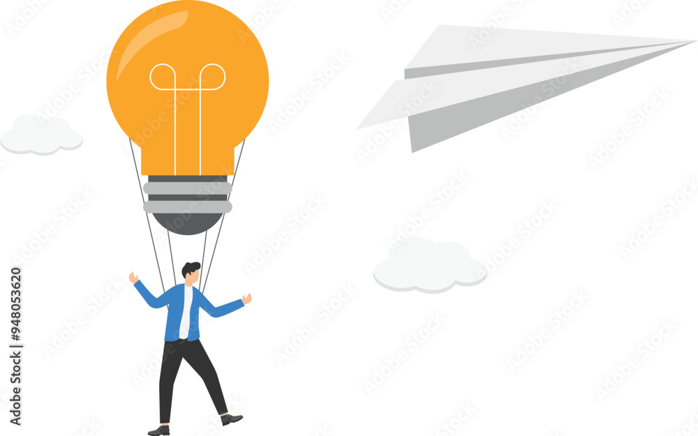a man in a business suit jumped with a parachute from a paper airplane,
a man in a business suit jumped with a parachute from a paper airplane,