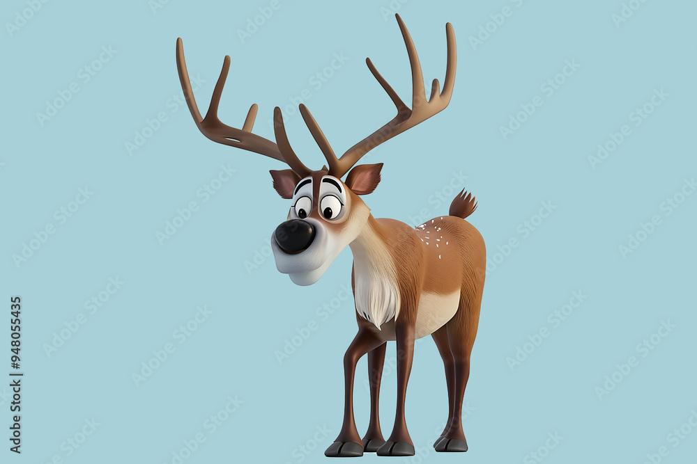 3d rendering a reindeer standing isolated over blue background 3d rendering a reindeer standing isolated over blue background