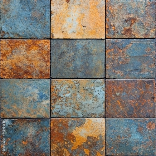 Rustic ceramic tile pattern featuring earthy tones and textures for interior design inspiration