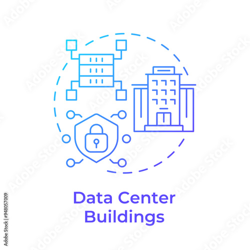 Data center buildings blue gradient concept icon. Industrial property type. Server rooms. IT infrastructure. Round shape line illustration. Abstract idea. Graphic design. Easy to use in booklet
