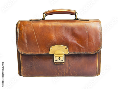 a brown leather briefcase with a lock photo