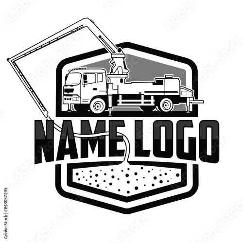 Concrete pump truck illustration logo vector. Concrete pump truck logo with masculine style design