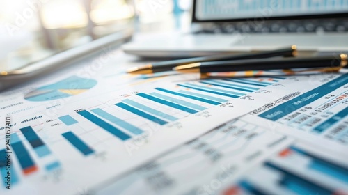 Financial report data of business operations balance sheet and income statement as Fintech concept. .