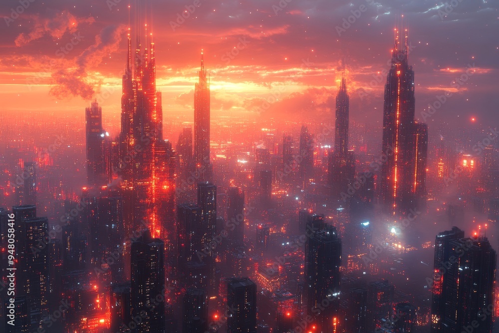 Fototapeta premium Futuristic cityscape. Generative AI