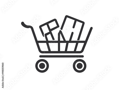 a black and white shopping cart with boxes