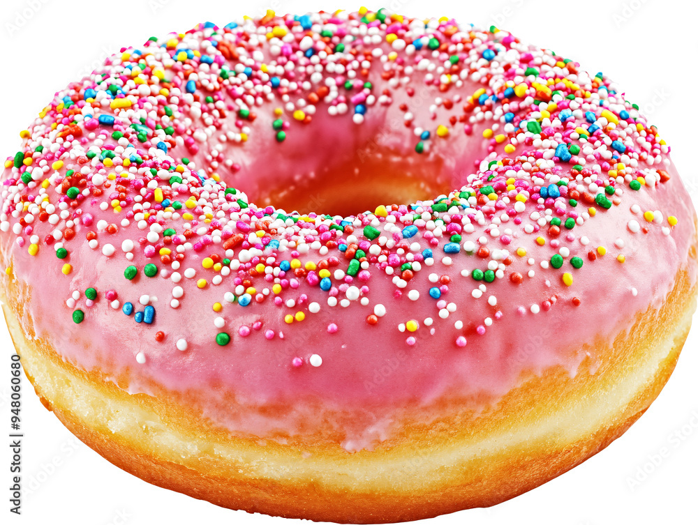 a pink donut with sprinkles a pink donut with sprinkles
