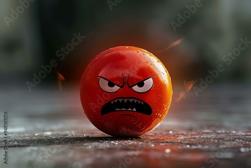 Red ball expressing anger with steam coming out photo