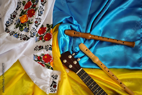 Ukrainian composition against the background of the Ukrainian flag.

