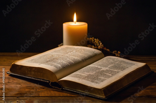 Wallpaper Mural Bible Illuminated by Candlelight on a Table: A Moment of Reflection and Faith" Torontodigital.ca