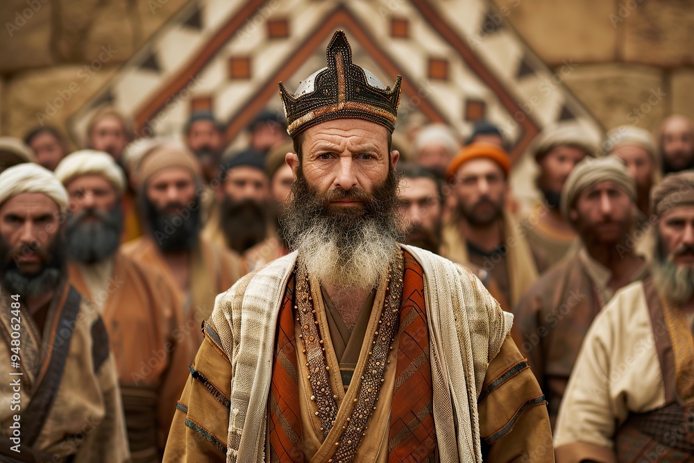 Obraz premium Hebrew leader with followers in traditional dress