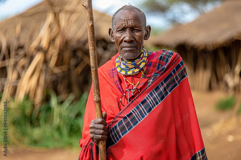 Obraz premium Elderly Maasai man at sunset